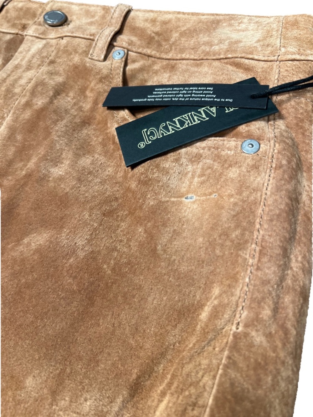 Blank NYC Genuine Suede Leather Midi Skirt NWT Camel Tan Size 28 Free People - Picture 4 of 9
